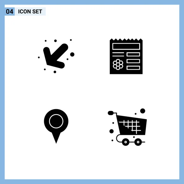 Mobile Interface Solid Glyph Set Pictograms Arrow Map Basic Document — Stock Vector