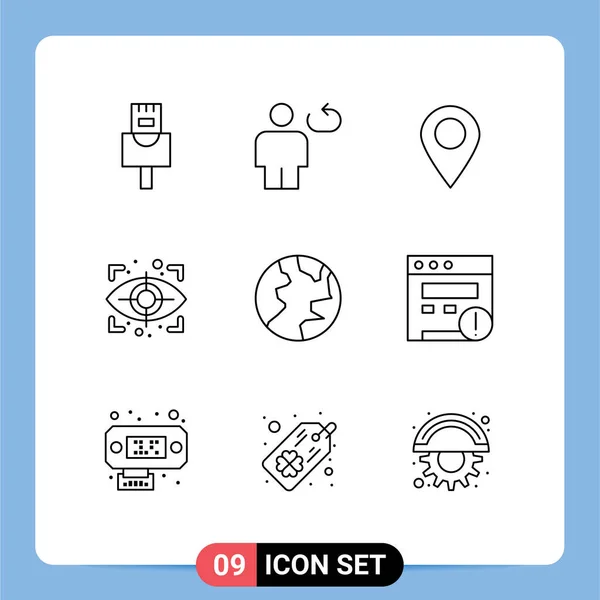 Modern Set Outlines Pictograph Alert Globe Map Earth Scan Editable — 스톡 벡터