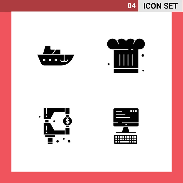 Zestaw Commercial Solid Glyphs Pack Boat Funds Yacht Chef Hat — Wektor stockowy