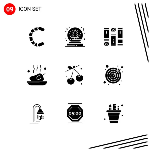 Universal Solid Glyphs Set Web Mobile Applications Berry Meal Wireframing — Stock Vector