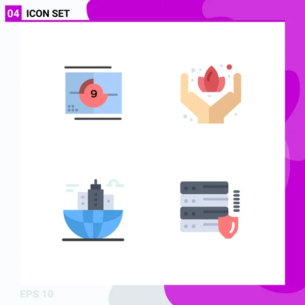 Modern Set Flat Icons Pictograph Film Business Opening Care Global — Vector de stock