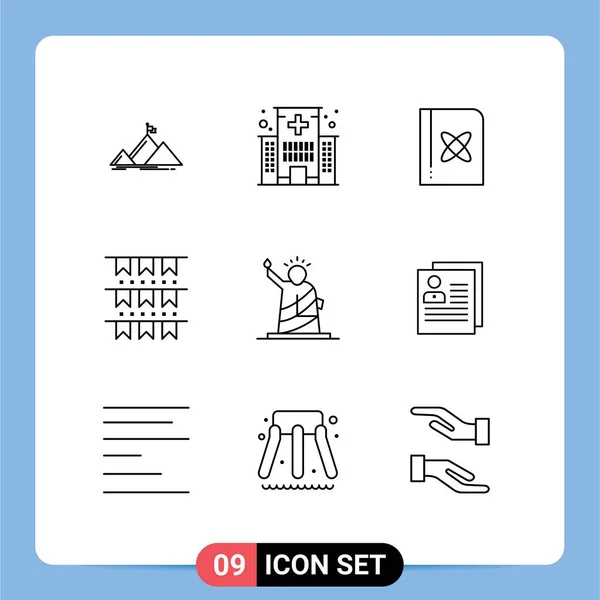 Set Modern Icons Symbols Signs Landmarks Decoration Medical Buntings Science — Stock Vector