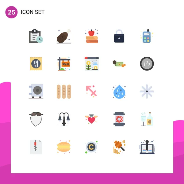 Modern Set Flat Colors Pictograph Lunch Radio Apple Education Baby — Archivo Imágenes Vectoriales