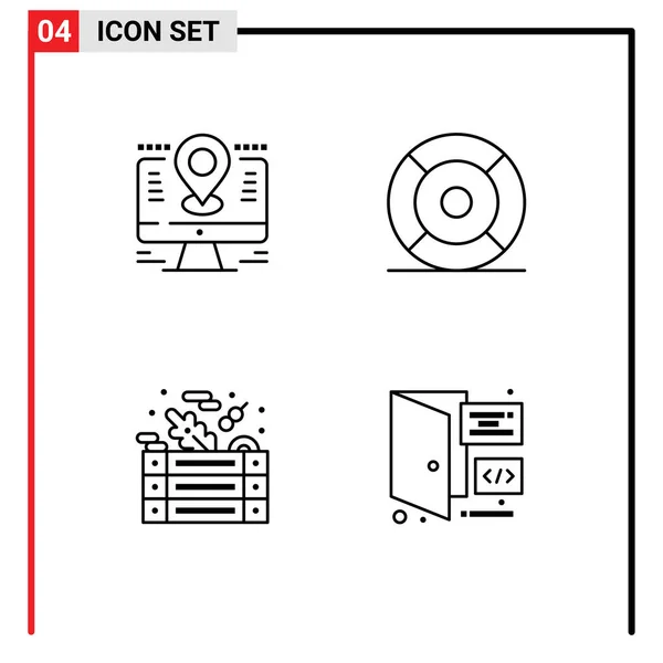 Set Commercial Filledline Flat Colors Pack Map Lcd Essencial Salada — Vetor de Stock