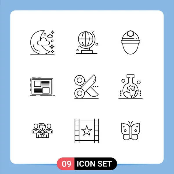 Stock Vector Icon Pack Mit Zeilenzeichen Und Symbolen Für Schnitt — Stockvektor