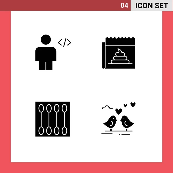 Solid Glyph Pack Simboli Universali Avatar Notizie Umano Falso Cosmetici — Vettoriale Stock