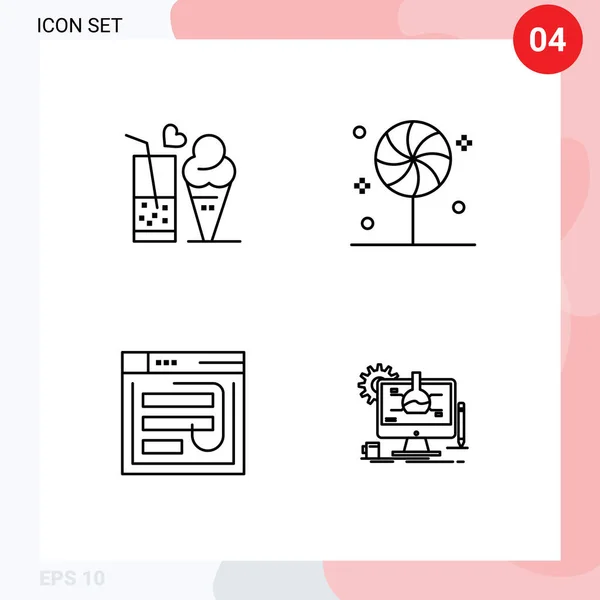 Modern Set Filledline Flat Colors Pictograph Food Email Ice Cream — Vector de stock