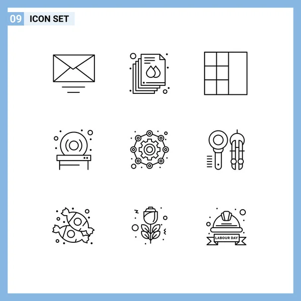 Universal Icon Symbols Group Modern Outlines Design Working Wireframe Gear — Vettoriale Stock