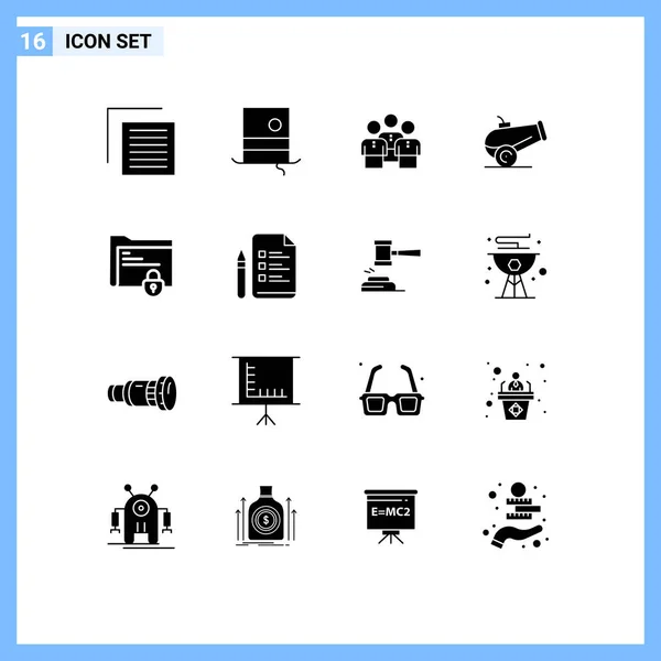 User Interface Pack Basic Solid Glyphs Document Canon Friends Workgroup — Stock Vector