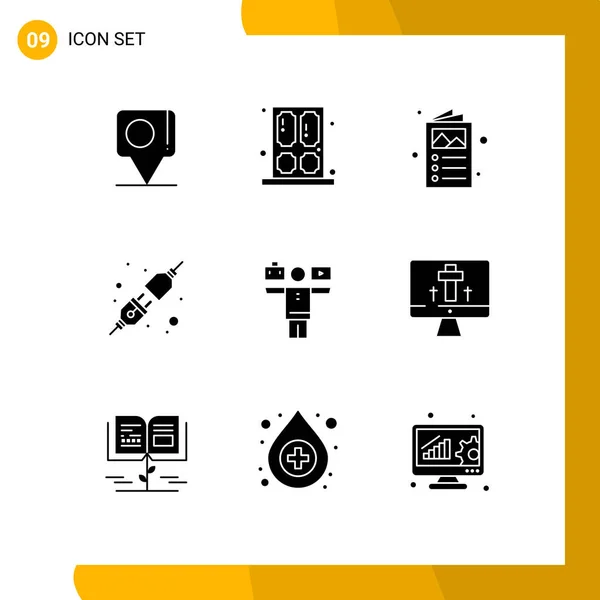 Mobile Interface Solid Glyph Set Pictograms Play Balance Socket Connect — Stock Vector