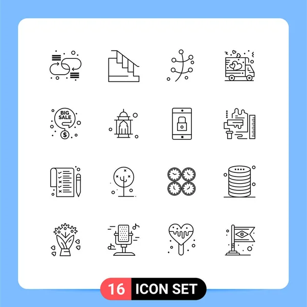 Pictogram 16の簡単なアウトラインのセット割引 トラック 配信編集可能なベクトルデザイン要素 — ストックベクタ
