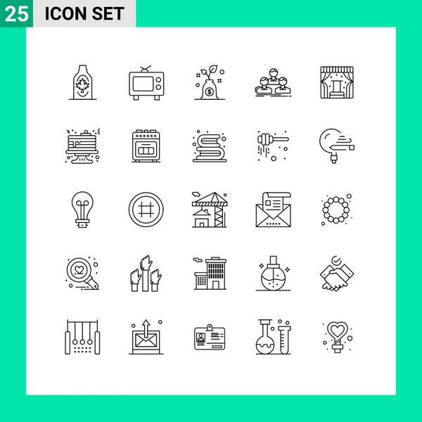 Pictogram Set Simple Lines Show Team Budget People Employee Editable — Stock Vector