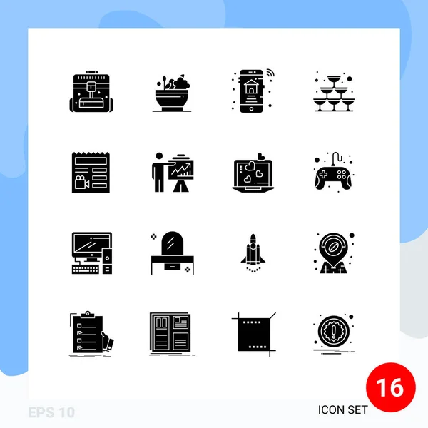 Pack Modernos Glifos Sólidos Símbolos Para Los Medios Impresión Web — Archivo Imágenes Vectoriales