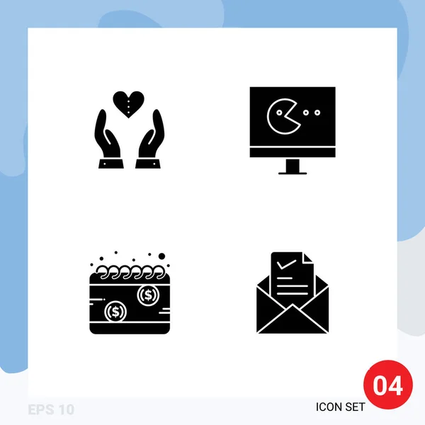 User Interface Pack Basic Solid Glyphs Care Money Heart Monitor — Stock Vector