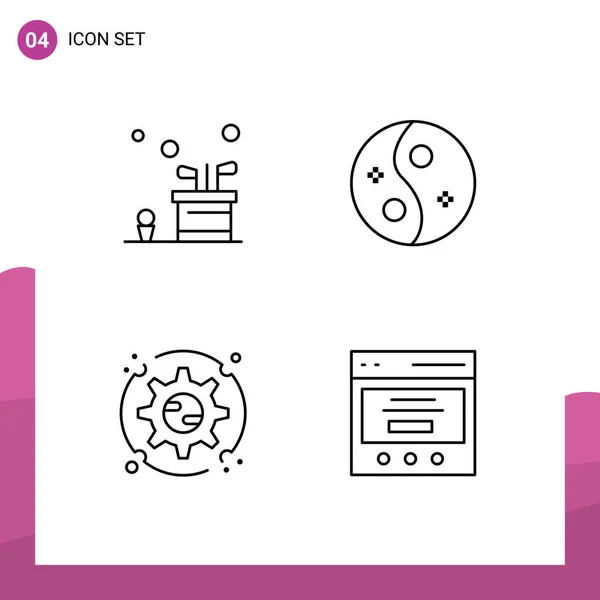 4つのモダンなUiアイコンのセットバッグ ゲーム サロン 設定のための記号編集可能なベクトルデザイン要素 — ストックベクタ