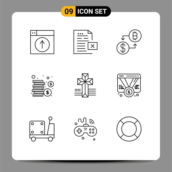 Modern Set Outlines Pictograph American Coins File Cash Money Editable — Stock Vector