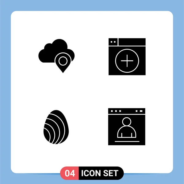 Mobile Interface Solid Gyph Set Pictograms Cloud Egg Marker New — Vector de stock