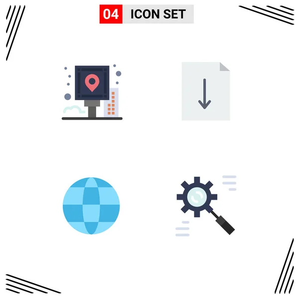 Icône Plate Pack Symboles Universels Ville Globe Poste Téléchargement Entreprise — Image vectorielle