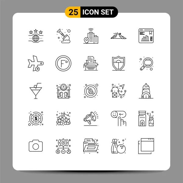 Set Modern Icons Sysymbols Signs Data Sun Building Nature Landscape — Vector de stock