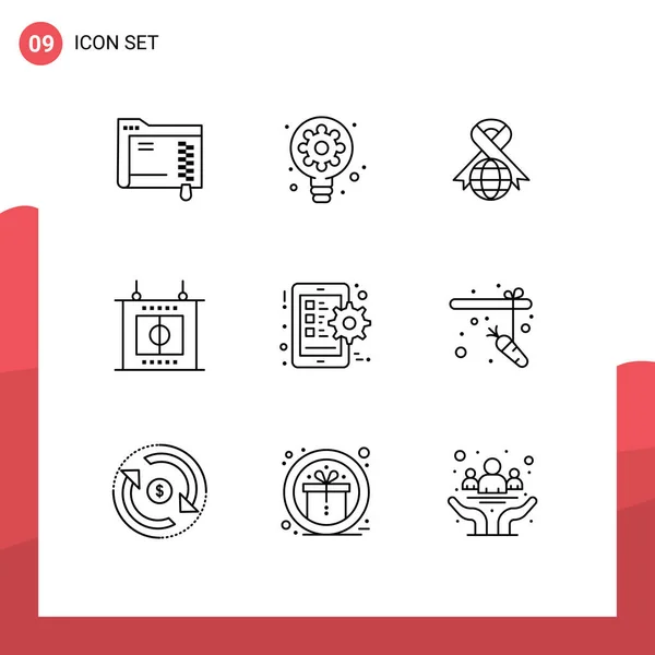 Stock Vector Icon Pack Líneas Señalización Símbolos Para Ajuste Engranajes — Vector de stock