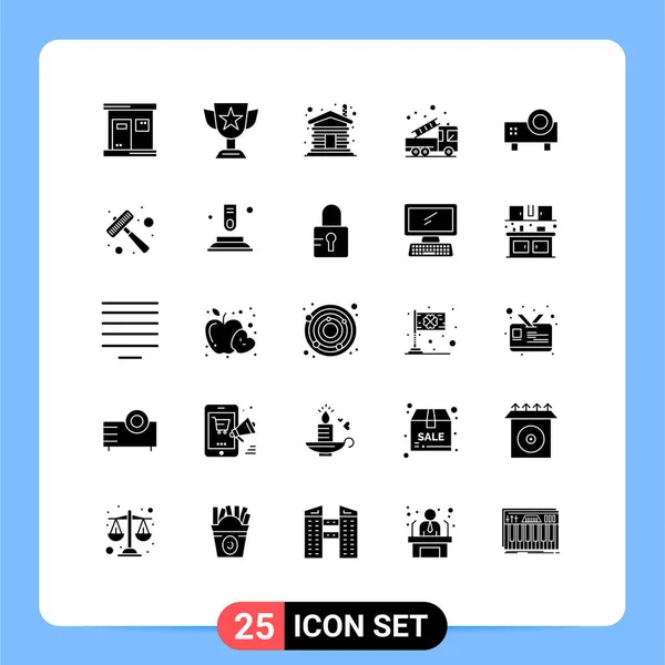 Interfejs Użytkownika Solid Glyph Pack Nowoczesnych Znaków Symboli Ciężarówki Pożar — Wektor stockowy