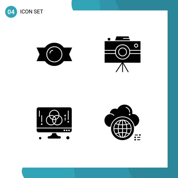 Set Glyphs Solidi Universali Bonbon Web Mobile Applications Sviluppo Videocamera — Vettoriale Stock