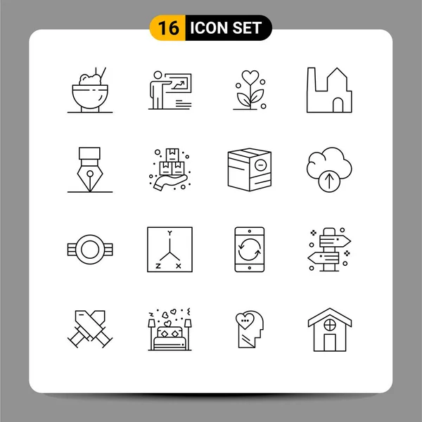 Universal Icon Symbols Group Modern Outlines Award Industry Love Industrial — Stockvektor