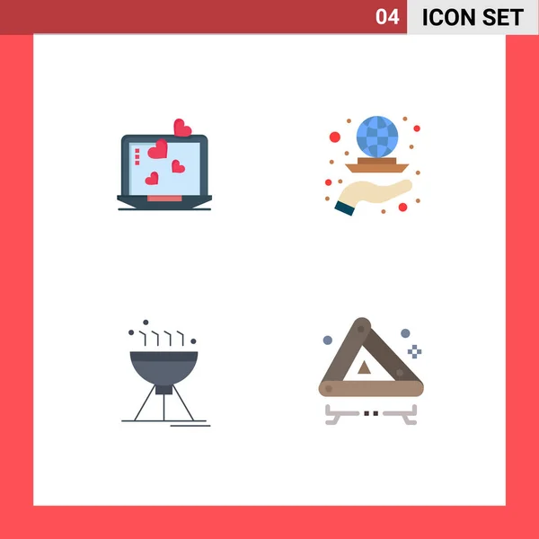 Signes Universels Icône Plate Symboles Ordinateur Portable Barbecue Cuisson Mariage — Image vectorielle