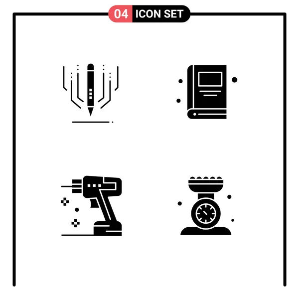 Pictogramme Ensemble Glyphes Solides Simples Art Numérique Instrument Éducation École — Image vectorielle