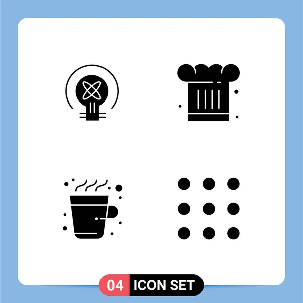 Set Commercial Solid Glyphs Pack Bulb Coffee Education Chef Hat — Vector de stock