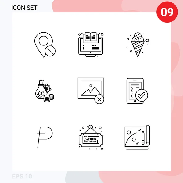 Set Modern Icons Sysymbols Signs Business Money Webinar Cold Food — Vector de stock