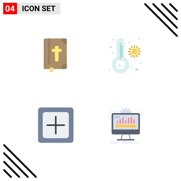 Set Vector Flat Icons Grid Book Increase Holiday Thermometer Editable — Vector de stock