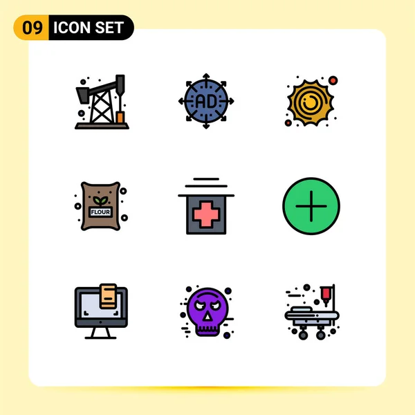 Mobile Interface Filledline Flat Color Zestaw Piktogramów Szpitala Pszenicy Słońca — Wektor stockowy
