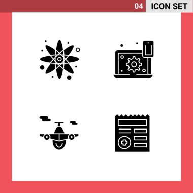 4 adet yaratıcı katı atom, düzlem, yapılandırma, ayar, dünya düzenlenebilir vektör tasarım elementleri paketi