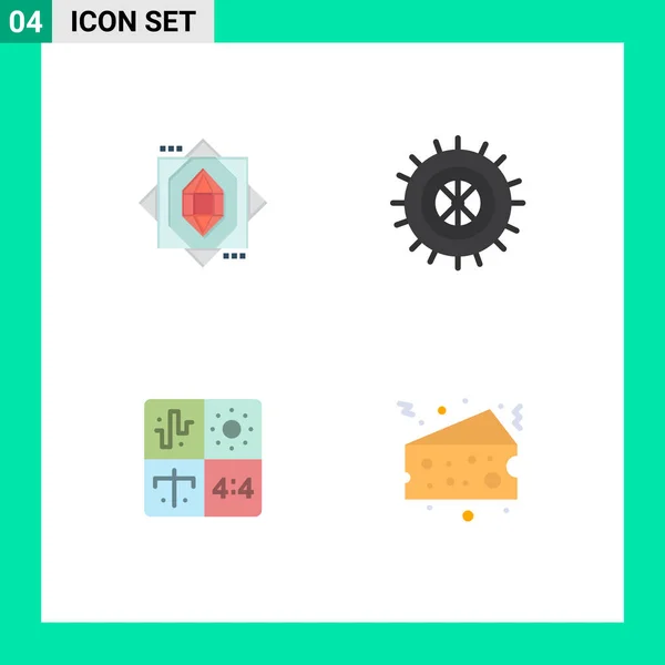 可编辑矢量套件的4个简单平面图标的核心 蛋糕可编辑矢量设计元素 — 图库矢量图片