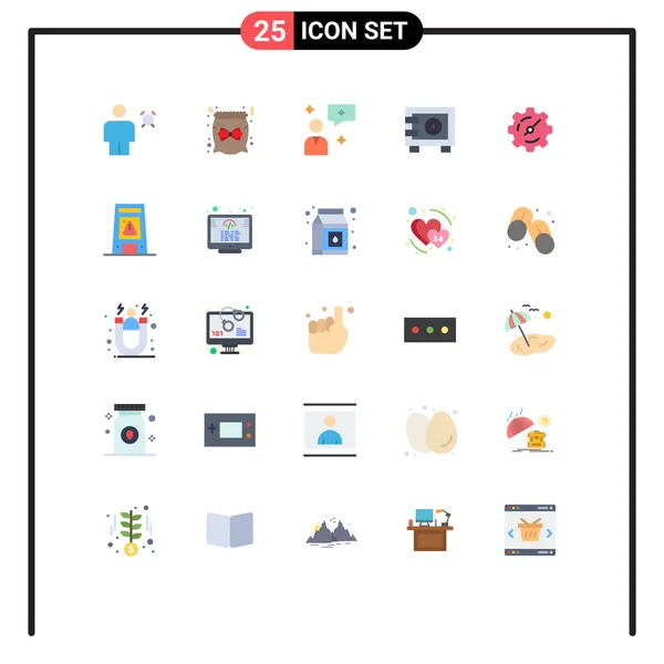 一套25个现代平面彩色标志和符号 用于网络印刷媒体 如设置 储物柜 可编辑的矢量设计元素 — 图库矢量图片