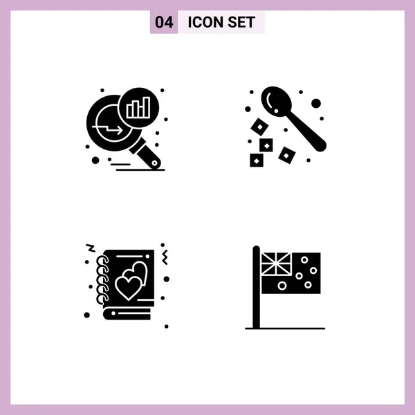 Thematic Vector Solid Glyphs Editable Symbols Data Analyzing Love Search — Stock Vector