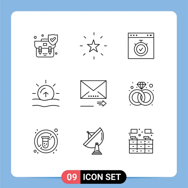 Mobile Interface Outline Set Pictograms Email Sunrise Browser Sun Time — Stock Vector