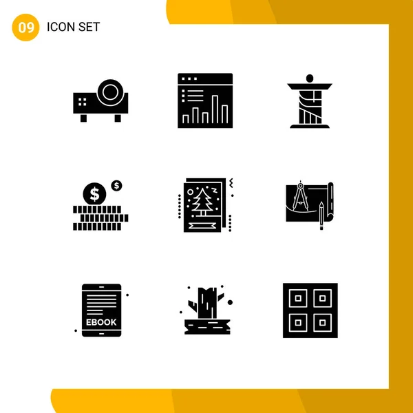 Set Modern Icons Sysymbols Signs Card Investment Graph Budget Monument — Vector de stock