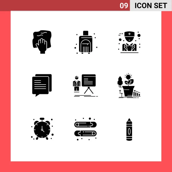 Universal Icon Symbols Gruppo Moderni Glifi Solidi Grafico Presentazione Borsa — Vettoriale Stock