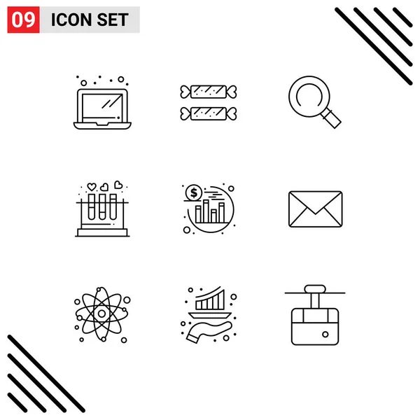 Pictogram Set Simple Outlines Seo Investment Magnifier Wedding Love Editable — Stock Vector