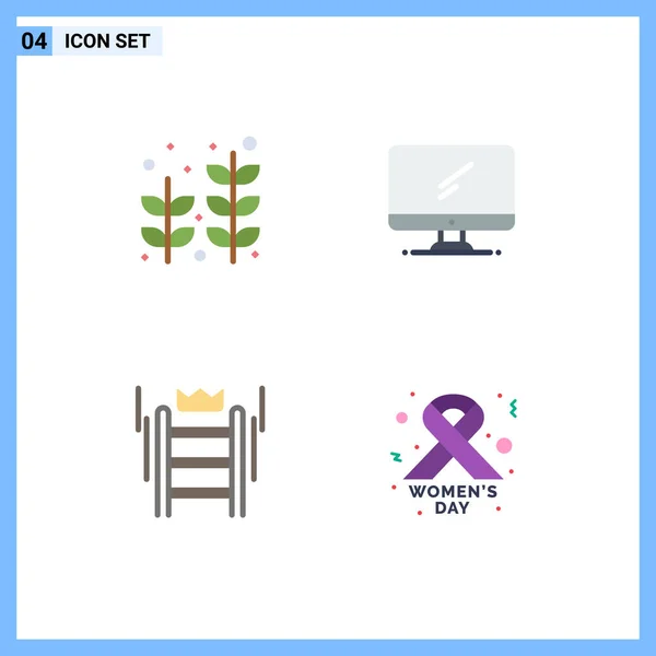 Set Vector Flat Icons Grid Beach Ladder Tree Device Crown — Vector de stock