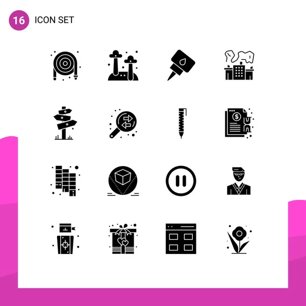 Mobile Interface Solid Gyph Set Pictograms Camping Direction Engine Power — Vector de stock
