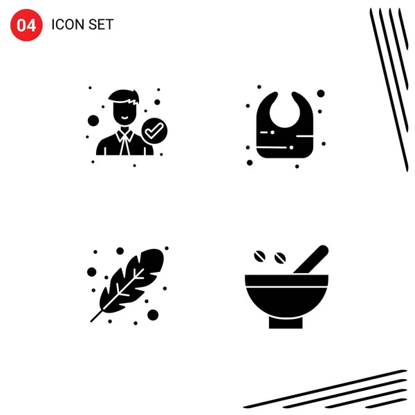 Universal Solid Glyphs Set Web Mobile Applications Accept Leaf Office — Vector de stock