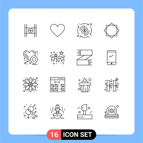 Modern Set Outlines Symbols Heart Location Virus Twitter Security Transfer — Stock Vector