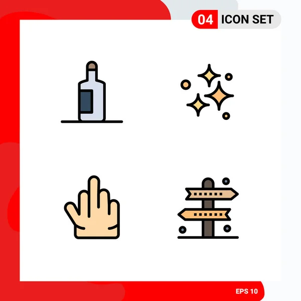 Filledline Flat Color Pack Universal Symbols Bottle Hand Clean Wash — Stock Vector