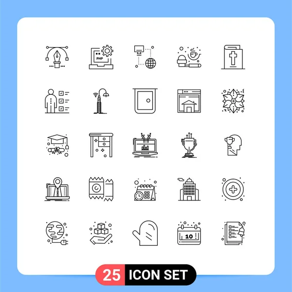 Vector Stock Icon Pack Líneas Señales Símbolos Para Bible Cuchara — Vector de stock