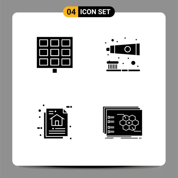 Conjunto Moderno Glifo Sólido Símbolos Como Panel Arquitectura Datos Pincel — Vector de stock