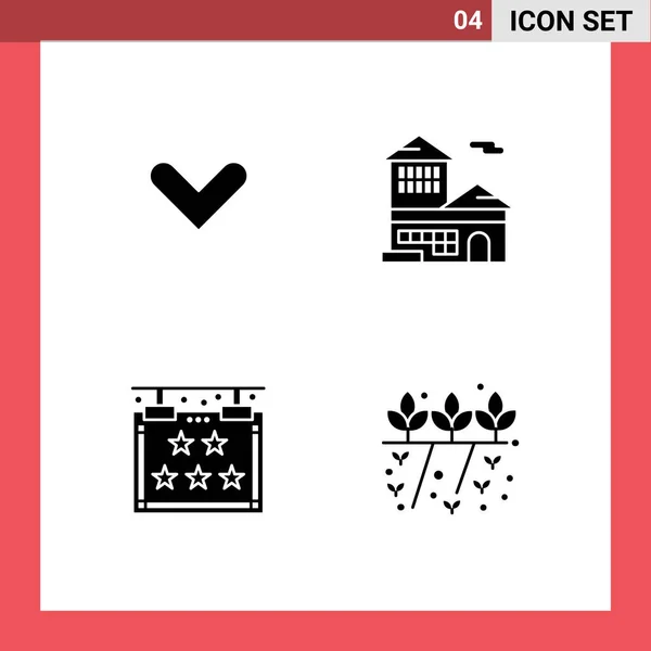 Universal Solid Glyphs Set Web Mobile Applications Nyíl Szálloda Épület — Stock Vector