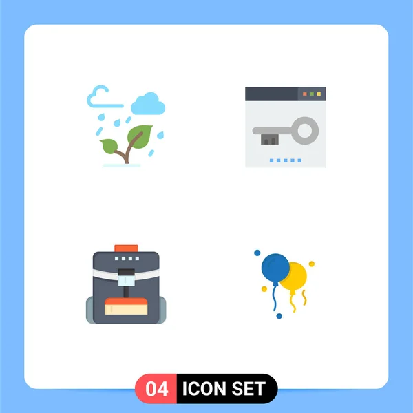 Mobile Interface Flat Icon Set Pictograms Green Bag Leaf Media — Archivo Imágenes Vectoriales